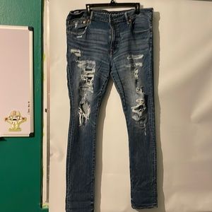 American Eagle Outfitters Distressed Stacked Skinny Jean 38 x 30 Dark Wash